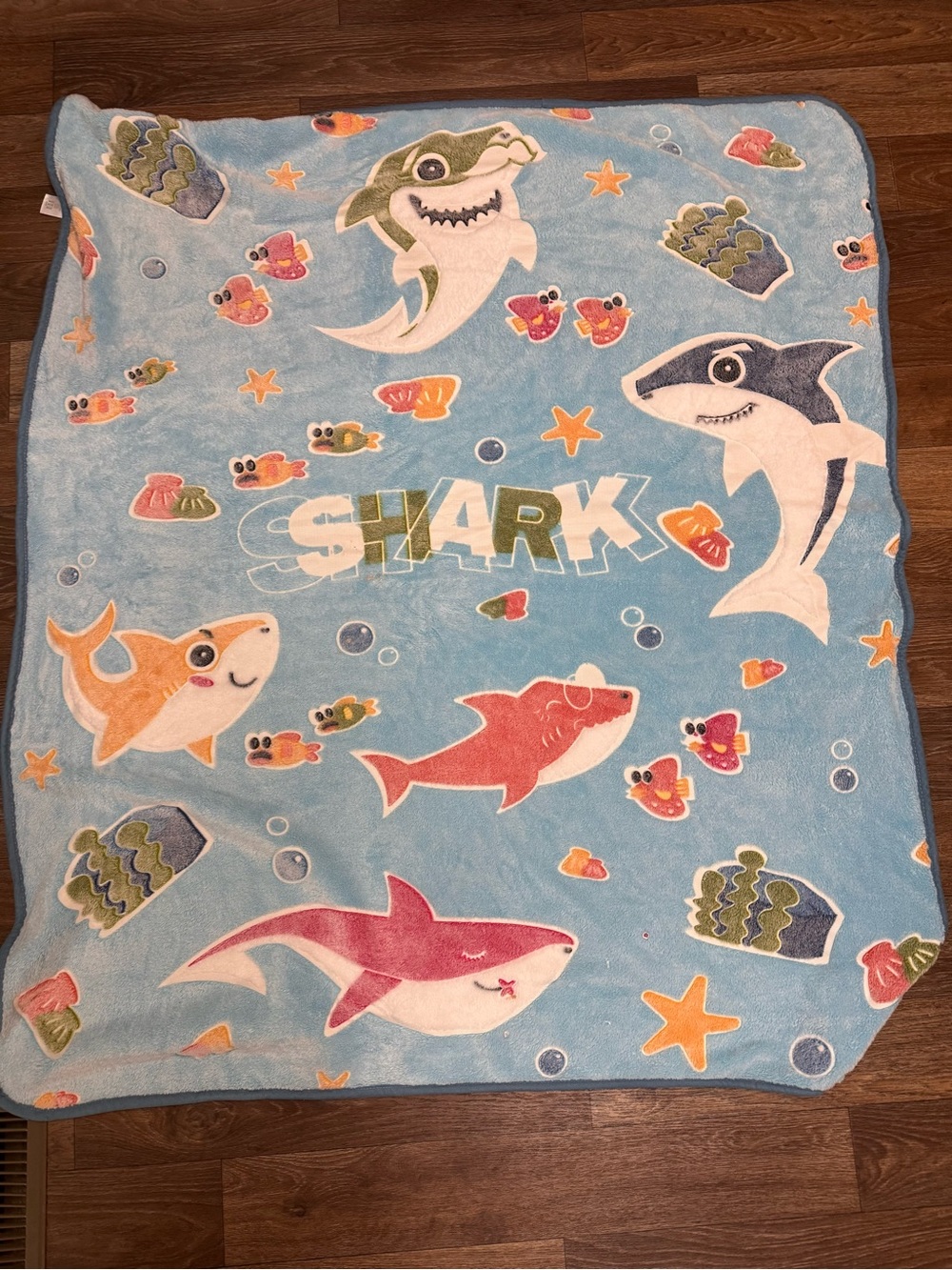 Baby Shark Print Plush Kids Blanket - Light Blue with Multicolor Sharks